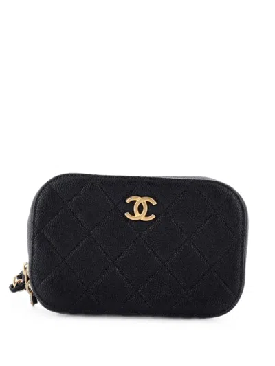 Pre-owned Chanel Zip Around Quilted Caviar Belt Bag In Black