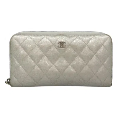 Pre-owned Chanel Zip Around Wallet Leather Wallet () In Silver