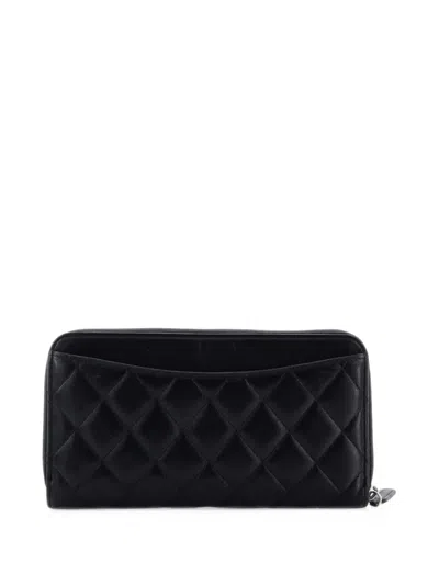 Pre-owned Chanel Zip Around Wallet Quilted Lambskin Long Small Wallets In Black