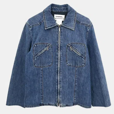 Pre-owned Chanel Zip Up Denim Jacket Blue 00a #44