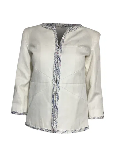 Pre-owned Chanel Zip-up Evening Jacket In White