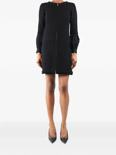 Pre-owned Chanel Zip-front Detachable-sleeve Mini Dress In Black