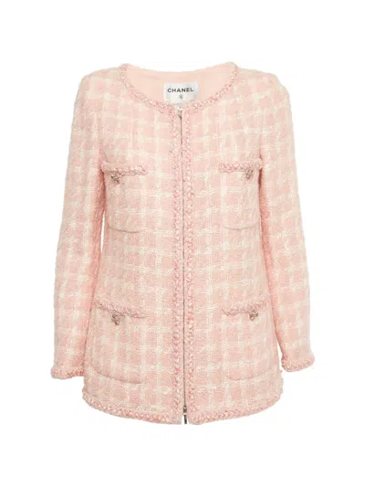 Pre-owned Chanel Zip-up Tweed Jacket In Pink