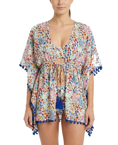Change Of Scenery Audrey Short Beach Drawstring Caftan Cover-up In Multi