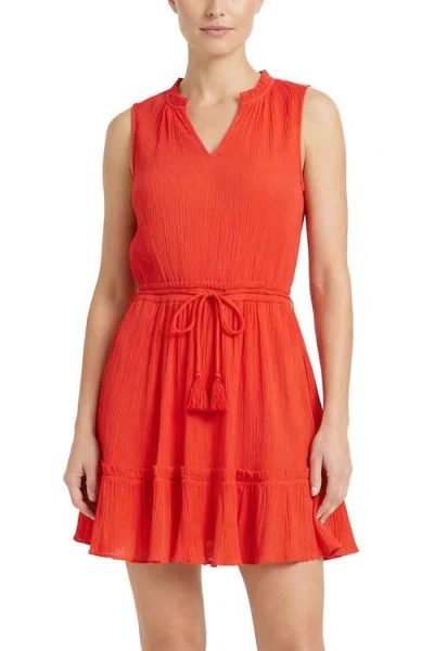 Change Of Scenery Beth Smock Waist Cotton Short Dress In Red