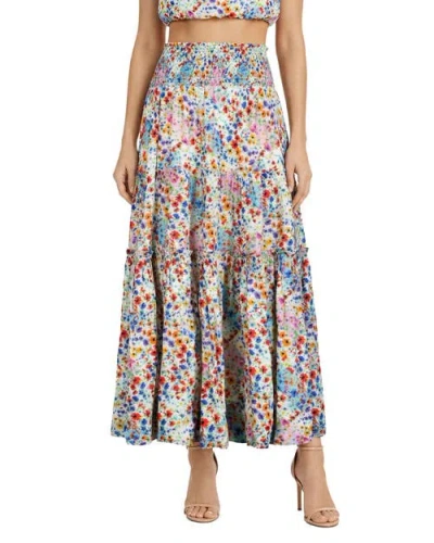 Change Of Scenery Charlie Printed Smock Waist Slit Skirt In Multi