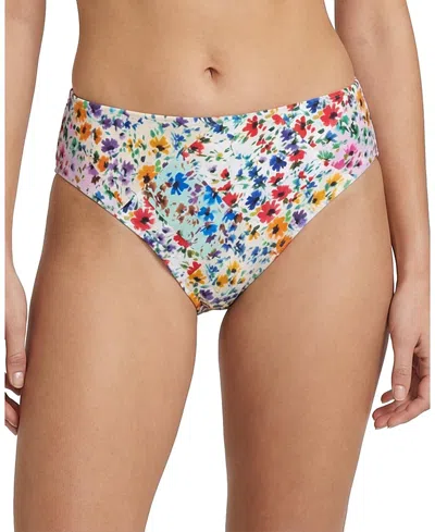 Change Of Scenery Classic Midrise Print Bikini Bottom With Full Coverage In Multi