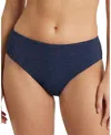Change Of Scenery Classic Midrise Shimmer Bikini Bottom With Full Coverage In Blue