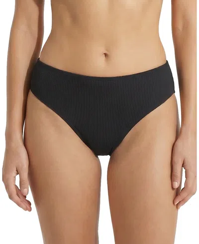 Change Of Scenery Classic Midrise Textured Bikini Bottom With Full Coverage In Black