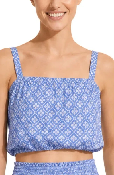 Change Of Scenery Dani Bubble Crop Top In Blue