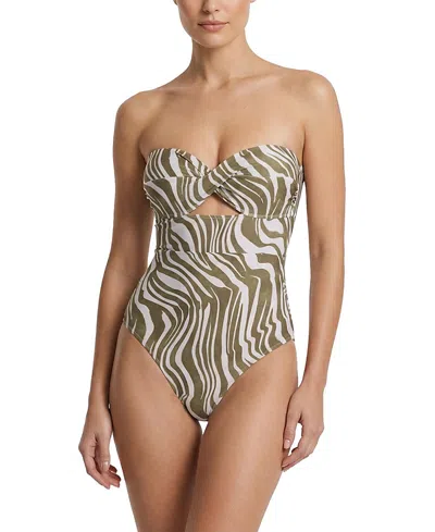 Change Of Scenery Ella Twist Bandeau One Piece Swimsuit In Multi