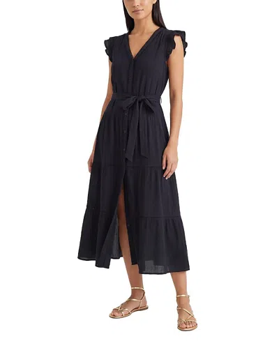 Change Of Scenery Emily Cotton Cover-up V-neck Dress In Black