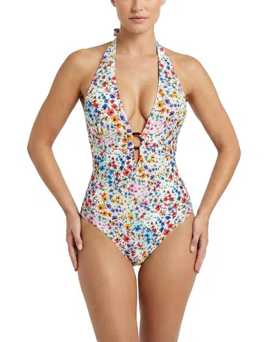 Change Of Scenery Gabrielle Ring Halter One-piece Swimsuit In Multi