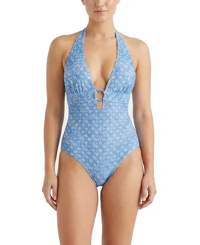 Change Of Scenery Gabrielle Ring Halter One-piece Swimsuit In Blue