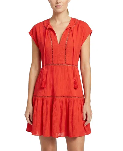Change Of Scenery Gari Cotton Cover-up Cap Sleeve Dress In Orange