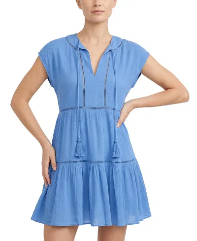 Change Of Scenery Gari Cotton Cover-up Cap Sleeve Dress In Blue