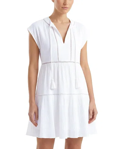 Change Of Scenery Gari Cotton Cover-up Cap Sleeve Dress In White