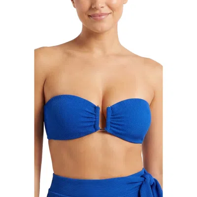Change Of Scenery Gina U-bar Bandeau Bikini Top In Blue
