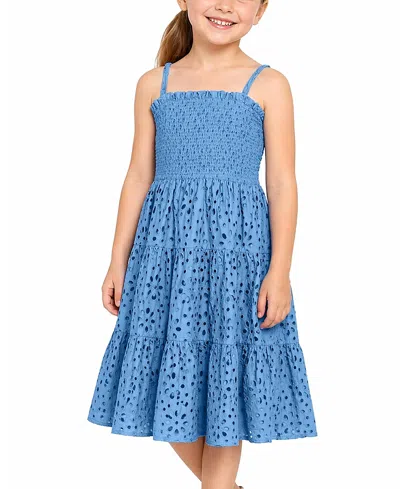 Change Of Scenery Girls' Eyelet Lila Dress Tiered Smocked Dress - Little Kid, Big Kid In Blue