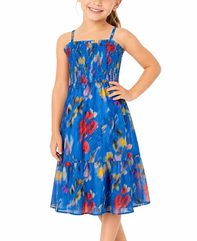 Change Of Scenery Girls' Lila Poplin Tiered Smocked Dress - Little Kid, Big Kid In Blue