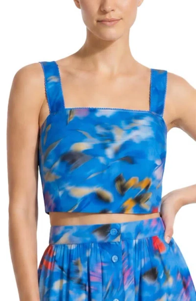 Change Of Scenery Ilyssa Square Neck Smocked Crop Top In Blue