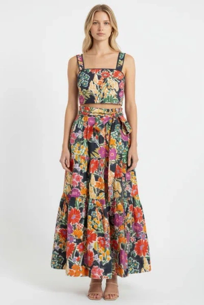 Change Of Scenery Ilyssa Square Neck Smocked Crop Top In Multi