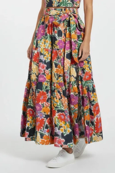 Change Of Scenery Jenni Tiered Belted Smock Waist Skirt In Multi