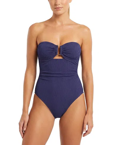 Change Of Scenery Juliette U Bar Bandeau One Piece Swimsuit In Blue