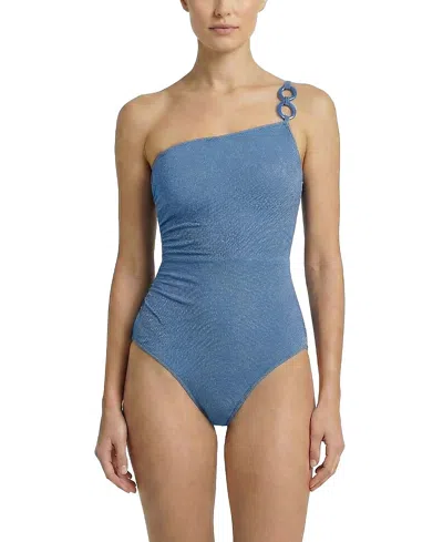 Change Of Scenery Kara One Shoulder Ring Trim One-piece Swimsuit In Blue