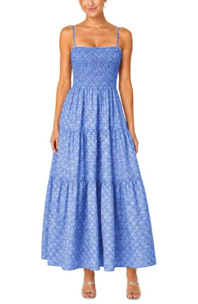 Change Of Scenery Kristen Smocked Tiered Midi Dress In Blue