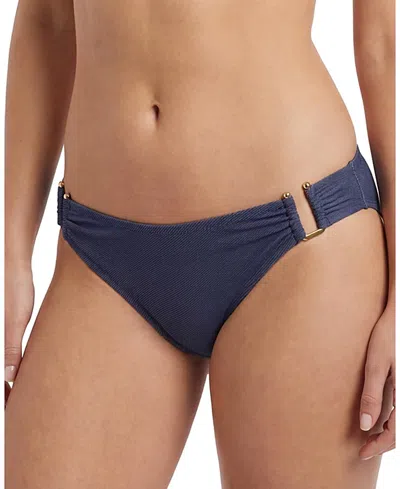 Change Of Scenery Layla U-bar Trim Denim Lowrise Hipster Bikini Bottom In Blue
