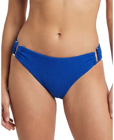 Change Of Scenery Layla U-bar Trim Textured Lowrise Hipster Bikini Bottom In Blue