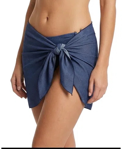 Change Of Scenery Liv Denim Cover-up Swim Sarong In Blue