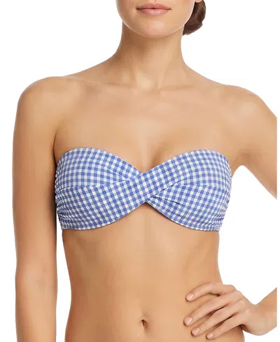 Change Of Scenery Loryn Twist Bandeau Gingham Bikini Top In Blue