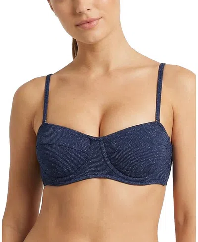 Change Of Scenery Nellie Underwire Balconette Shimmer Bikini Top In Blue