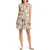 Change Of Scenery Print Ruffle Tie Waist Minidress In Ivory Multi