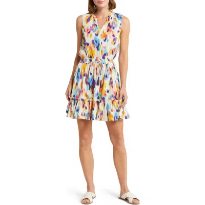 Change Of Scenery Print Ruffle Tie Waist Minidress In Ivory Multi
