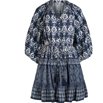 Change Of Scenery Sam Balloon Sleeve Elastic-waist Mini Shirtdress In Blue