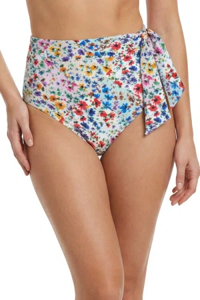 Change Of Scenery Side Tie High Waist Bikini Bottom With Full Coverage In Multi