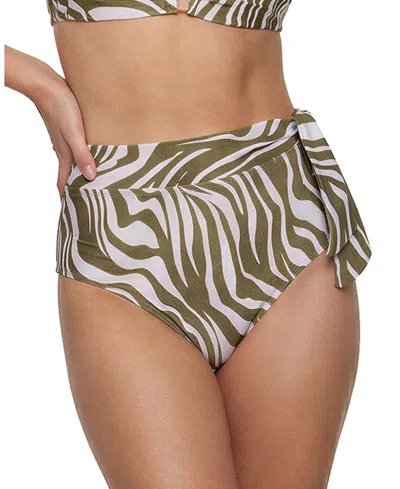 Change Of Scenery Side Tie High Waist Print Bikini Bottom With Full Coverage In Brown