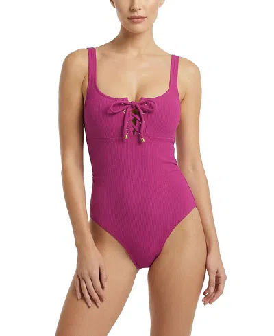 Change Of Scenery Taylor Lace-up Underwire One-piece Swimsuit In Eco Texture In Pink