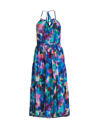 Change Of Scenery Women's Abbie Floral Cotton Halter Dress In Giverny Gardens Metallic