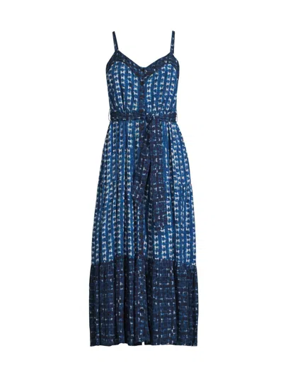 Change Of Scenery Women's Addyson Abstract Cotton-blend Tie-waist Midi-dress In Blue