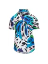 Change Of Scenery Women's Blue / Pink / Purple Michelle Button Down Top In Palm Island In Blue/pink/purple