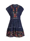 Change Of Scenery Women's Blue / Red Gari Dress In Gardenia Embroidery In Blue