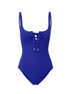 Change Of Scenery Women's Blue Taylor Lace Up One Piece Iris Texture In Blue