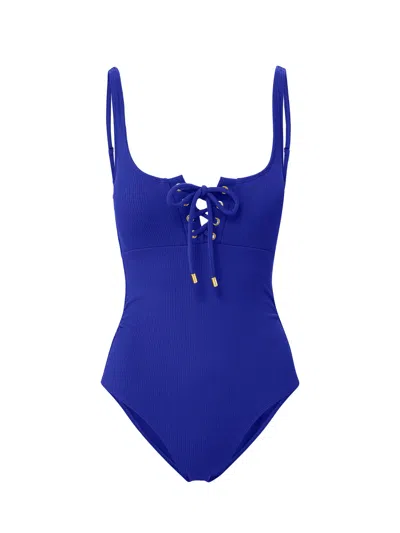 Change Of Scenery Women's Blue Taylor Lace Up One Piece Iris Texture