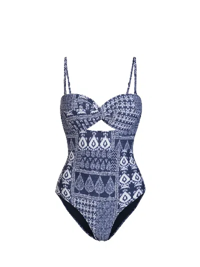 Change Of Scenery Women's Blue / White Ella One Piece In Tivara Patchwork