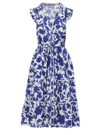 Change Of Scenery Women's Blue / White Emily Tiered Maxi Shirt Dress In Moraea Garden Print In Blue/white