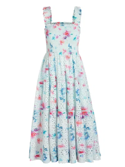 Change Of Scenery Women's Blue / White Kristen Dress In Cielo Print Eyelet